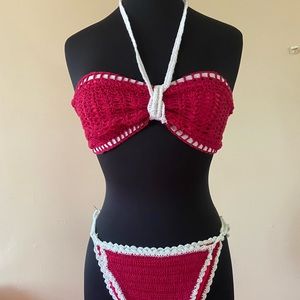 Pink Handmade Crochet Bandaue Bikini Set